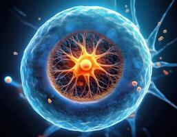 Microscopic Cell Nucleus Glowing Genetic Structure photo