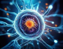 Microscopic Cell Nucleus Glowing Genetic Structure photo