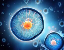Microscopic Cell Nucleus Glowing Genetic Structure photo