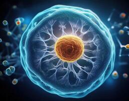 Microscopic Cell Nucleus Glowing Genetic Structure photo