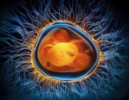 Microscopic Cell Nucleus Glowing Genetic Structure photo