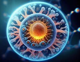 Microscopic Cell Nucleus Glowing Genetic Structure photo