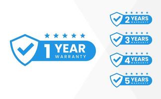Minimalist warranty shield with checklist label icon set. number of years 1, 2, 3, 4, 5. eps vector