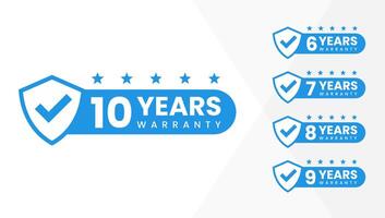 Minimalist warranty shield with checklist label icon set. number of years 6, 7, 8, 9, 10. eps vector