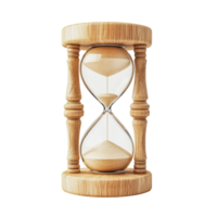 Wooden hourglass displaying sand flow on table png