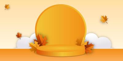 autumn season podium stage colorful for show banner sale copy space background with clouds vector