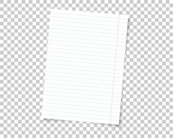 school note book paper with realistic shadow. White blank page isolated on background. Mock up template. vector