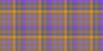 Service seamless check background, underwear textile plaid texture. Tie tartan pattern fabric in amber and violet colors. vector