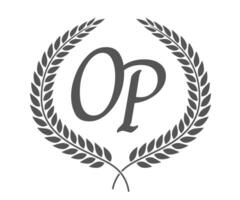Initial letter O and P, OP monogram logo design with laurel wreath. Luxury calligraphy font. vector