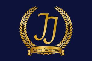 Initial letter J and J, JJ monogram logo design with laurel wreath. Luxury golden calligraphy font. vector