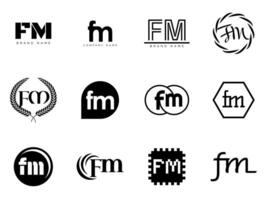 FM logo company template. Letter f and m logotype. Set different classic serif lettering and modern bold text with design elements. Initial font typography. vector