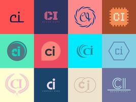 CI logo company template. Letter c and i logotype. Set different classic serif lettering and modern bold text with design elements. Initial font typography. vector