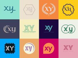 XY logo company template. Letter x and y logotype. Set different classic serif lettering and modern bold text with design elements. Initial font typography. vector