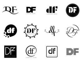 DF logo company template. Letter d and f logotype. Set different classic serif lettering and modern bold text with design elements. Initial font typography. vector