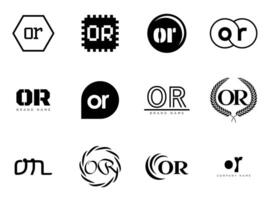 OR logo company template. Letter o and r logotype. Set different classic serif lettering and modern bold text with design elements. Initial font typography. vector