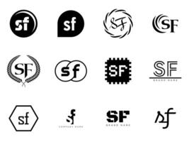 SF logo company template. Letter s and f logotype. Set different classic serif lettering and modern bold text with design elements. Initial font typography. vector