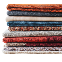 Stack of assorted fabric swatches on a table png