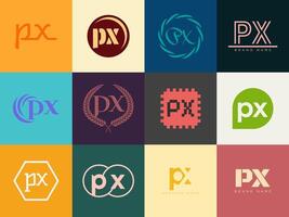 PX logo company template. Letter p and x logotype. Set different classic serif lettering and modern bold text with design elements. Initial font typography. vector