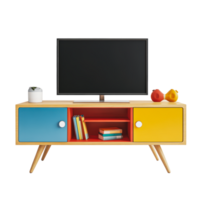 Modern styled TV stand with colorful storage png