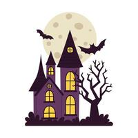 A house with bats flying around it and a full moon in the background vector