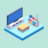 Isometric Style Room Design With Table And TV vector