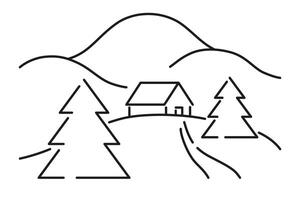 Minimalistic mountain cabin with pine trees vector
