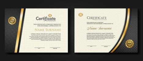 Luxury certificate template with textured effect dan line gold shine on frame background. new Collections vector