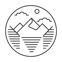 Circular mountain landscape with sun and clouds vector