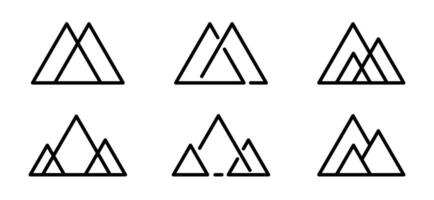Minimalist mountain icons set with triangular peaks vector