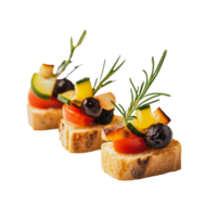 Fresh vegetable bruschetta with herbs on toasted bread served as an appetizer png