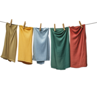 Colorful fabrics hanging on a clothesline against a light backdrop png
