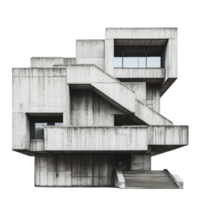 Modern concrete building with unique geometric design and multiple levels in an urban setting png