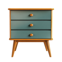 Modern three-drawer bedside table in a minimalistic design with wood accents png