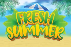 fresh summer design with illustrations of beaches and coconut trees vector
