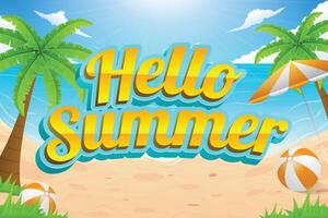 summer design with the words hello summer with beach illustrations vector