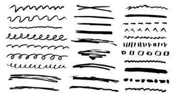 Set of different brush stroke texture. Marker drawing, grunge doodles, charcoal scribbles, brush strokes. Abstract shapes and curves set. Hand drawn pencil doodles. vector