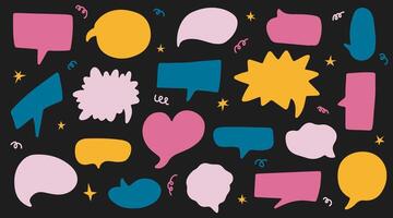 Set of colorful speech bubbles. Dialogue box in doodle style with stars. Text boxes for chats and games. Collection of hand drawn comic speech bubble. Various talk balloon shapes in retro 90's style vector