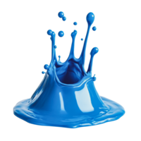 Blue paint splashes dramatically while creating a smooth puddle on a white surface png