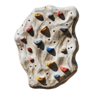 Indoor climbing wall with various holds in bright colors located at a recreational facility during daylight hours png