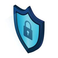 Secure vpn. VPN protection with a shield. Shield lock in futuristic blue style. Cyber security. illustration vector