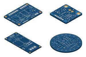 Set of isometric electronic board. Isometric printed circuit board. Integrated circuit board. illustration vector