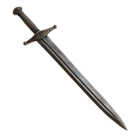 A detailed view of an ornate sword with a crossguard and intricately designed hilt, displayed against a neutral background png