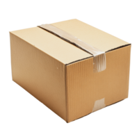 Brown cardboard box sealed with tape, placed on a flat surface in a well-lit indoor setting png