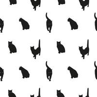 Seamless pattern with black cat silhouettes. Minimalist fabric or textile design with animal on white background vector