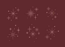 Clink splashes, stars, glowing in flat line art deco style drawing on red background vector