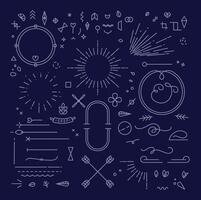 Flat design elements in vintage style drawing with gray lines on blue background vector