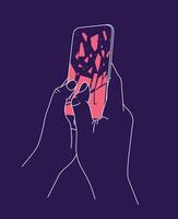 Phone breakdown in hands drawing with thin lines on blue background vector