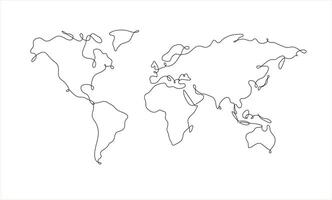 World map in pen line style drawing on white background vector