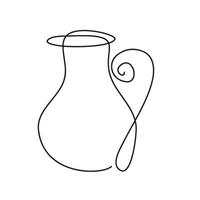 Continuous one line drawing of jug in silhouette on a white background. Linear stylized. vector