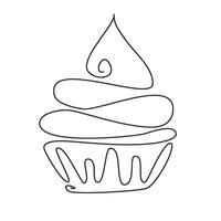 Cupcake continuous line art, Continuous Line Drawing Of Cup Cake. One Line Of Muffin Cake. Editable Outline, Cupcake Continuous Line Icon vector